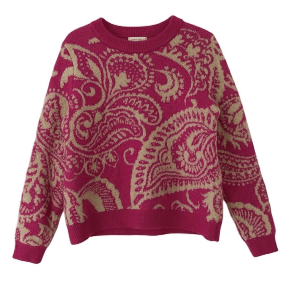 Sezane Fuchsia and Beige Paisley Sweater